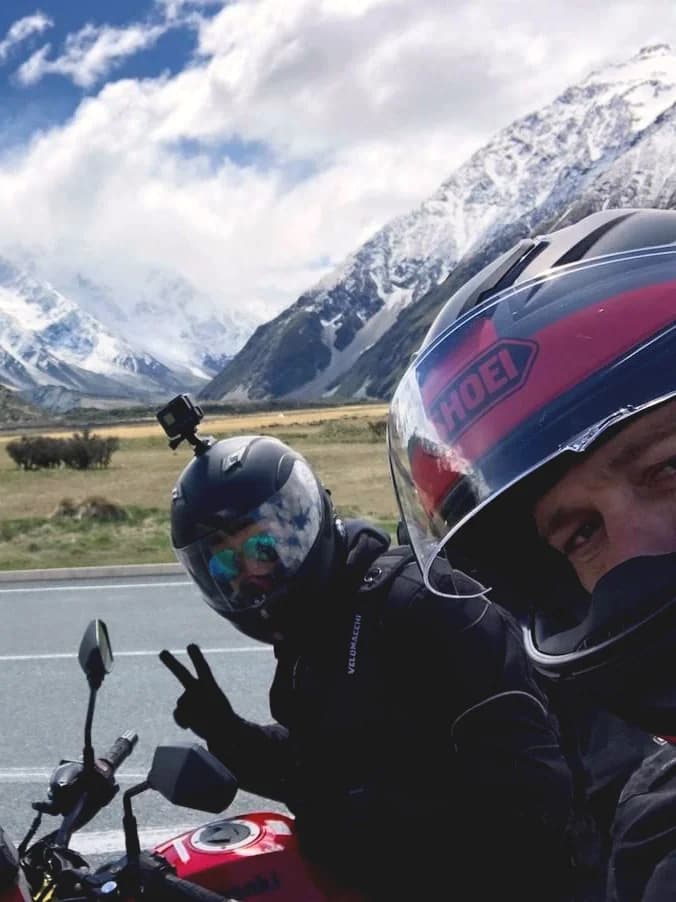 Brad Hart on a motorcycle trip through Aoraki / Mt Cook National Park, New Zealand.